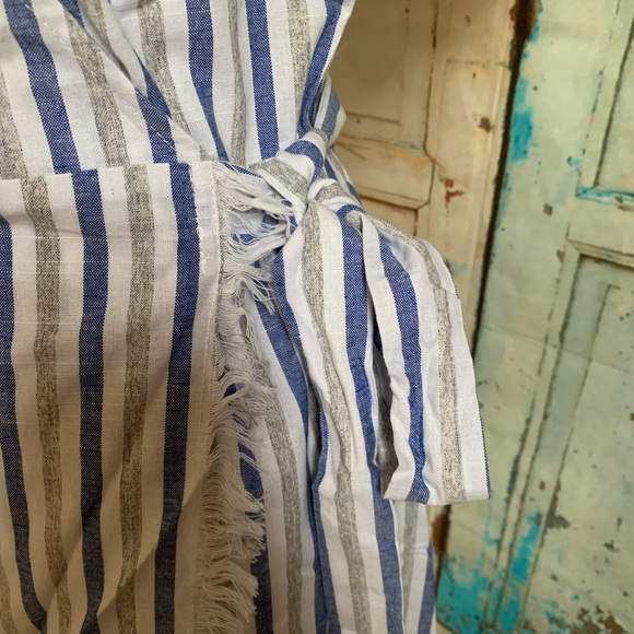 Raw hem striped wrap dress - Picture 3 of 5